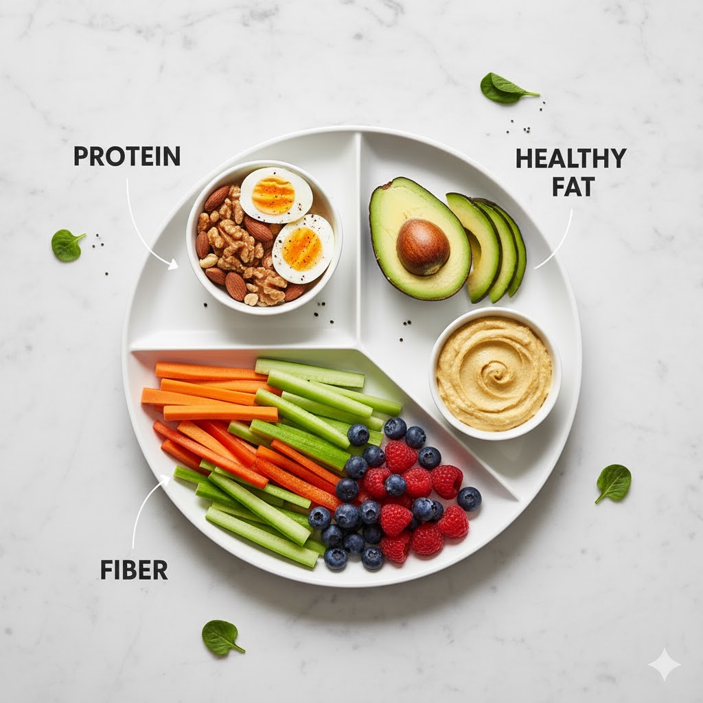 Balanced snacks with protein, fiber, and healthy fats for blood sugar control