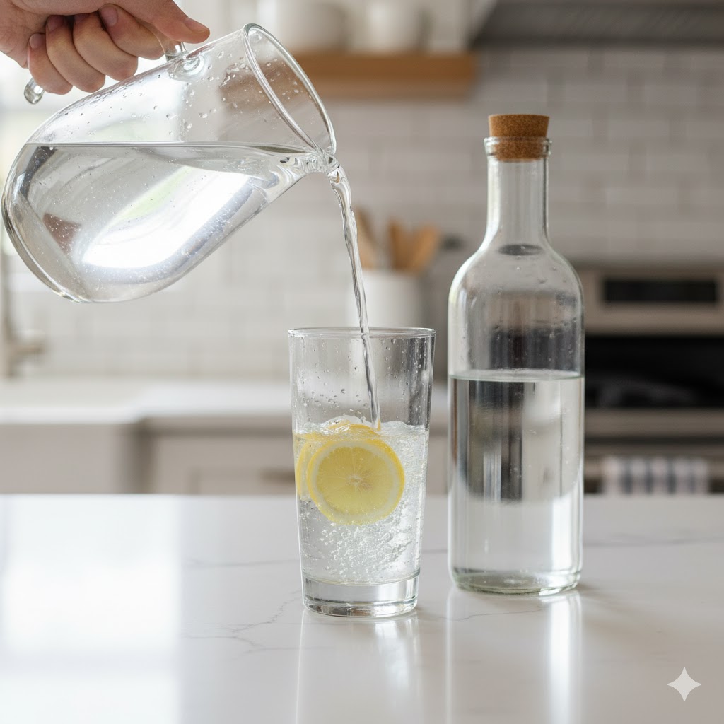 Glass of water with lemon slices to help lower blood sugar naturally